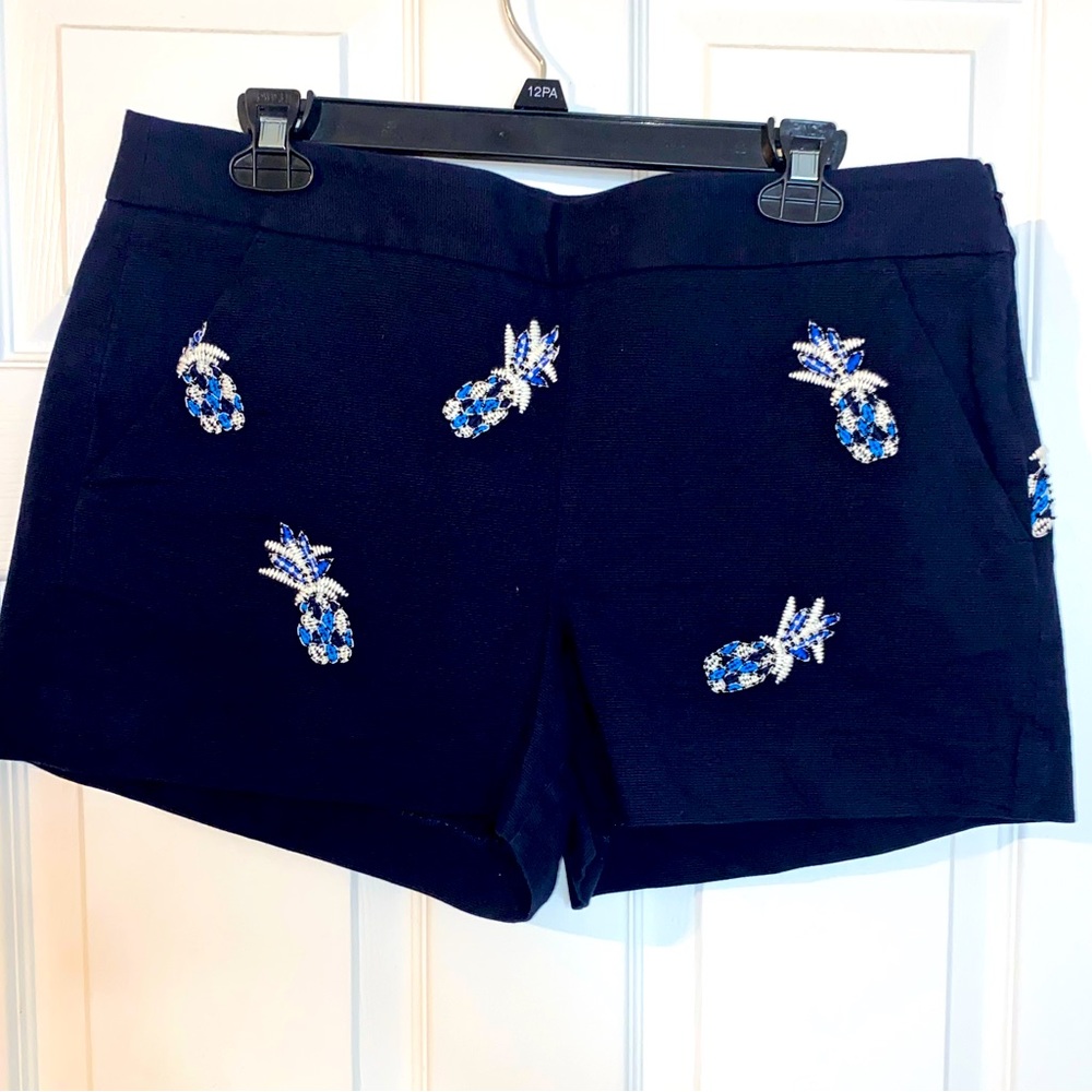 LOFT navy blue beaded /embroidered pineapple shorts. Size 8